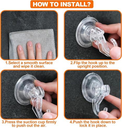 KORCCI Suction Cup Hooks for Shower-Max Load 10 LB, No Trace, Reusable & Removable, Small Clear Suction Hooks, for Tile, Glass, Window, Kitchen, Bathroom, Christmas Decor, Wreath, Lights, 2 Pack in Kuwait