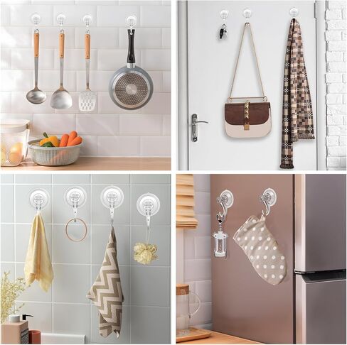 KORCCI Suction Cup Hooks for Shower-Max Load 10 LB, No Trace, Reusable & Removable, Small Clear Suction Hooks, for Tile, Glass, Window, Kitchen, Bathroom, Christmas Decor, Wreath, Lights, 2 Pack in Kuwait