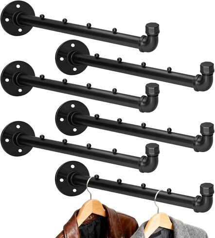 Industrial ventilation duct clothes rod, heavy-duty metal clothes hanger with hooks, wall-mounted clothing rack, hanging rod (6) in Saudi Arabia