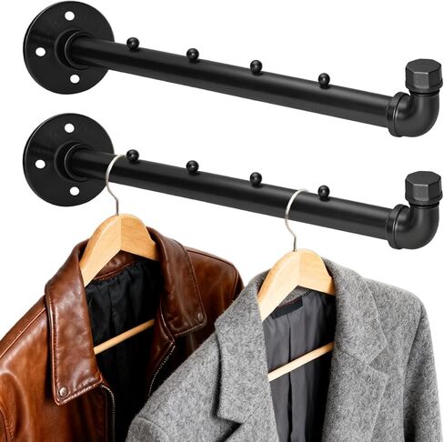 Industrial ventilation duct clothes rod, heavy-duty metal clothes hanger with hooks, wall-mounted clothing rack, hanging rod (6) in Saudi Arabia