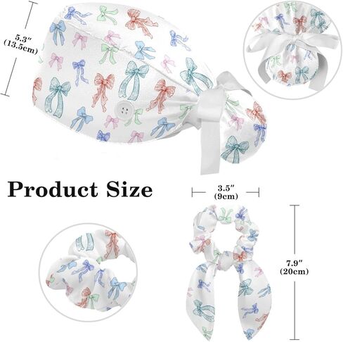 قبعات فرك للنساء على شكل ذيل حصان، قبعات جراحية مع ربطة شعر منتفخة، قبعات فرك قابلة للتعديل للشعر الطويل للممرضات، أقواس باستيل، قوس سلس جميل لطيف ملون متعدد الألوان in Kuwait