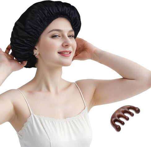 100% Mulberry Silk Bonnet for Sleeping Women Long Hair -Double Layer Silk Cap -Silk Sleep Bonnet with Elastic Stay On Head in Saudi Arabia