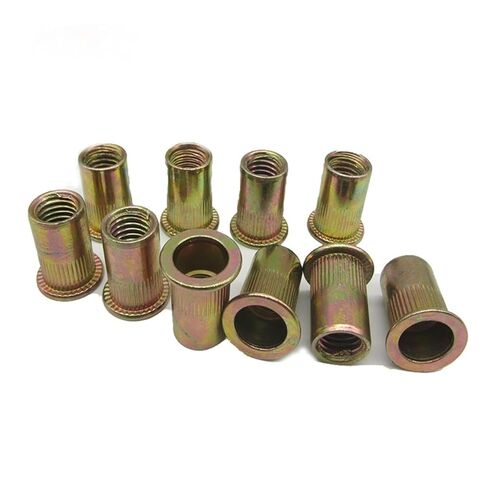 غسالات Qinlu-M3 M4 M5 M6 M8 M10 M12 صواميل مخرشة من الفولاذ الكربوني المطلي بالزنك برأس مسطح، صواميل برشام ملولبة، 100 قطعة، لإصلاح المصانع (100 قطعة M6) in Kuwait