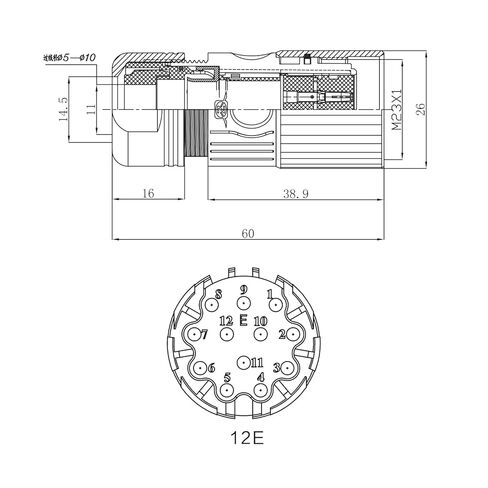 موصل أنثى M23 12Pin، قابس معدني مجمع مقاوم للماء IP67، اتصال التشفير/المحرك، التشغيل الآلي للروبوت، سلكي ميداني، مهندسون in Saudi Arabia