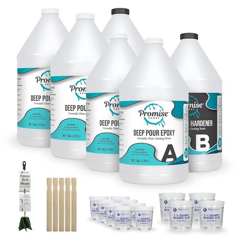 Promise Epoxy Deep Pour Epoxy Resin Kit 6 Gallon - Food Safe, Clear Casting, Ideal for River Tables, Castings & DIY Projects - Low Odor, High-Gloss Finish, Up to 4" Pouring Depth in Saudi Arabia