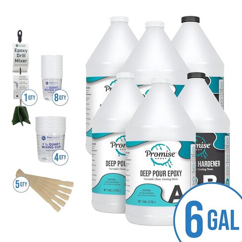 Promise Epoxy Deep Pour Epoxy Resin Kit 6 Gallon - Food Safe, Clear Casting, Ideal for River Tables, Castings & DIY Projects - Low Odor, High-Gloss Finish, Up to 4" Pouring Depth in Saudi Arabia