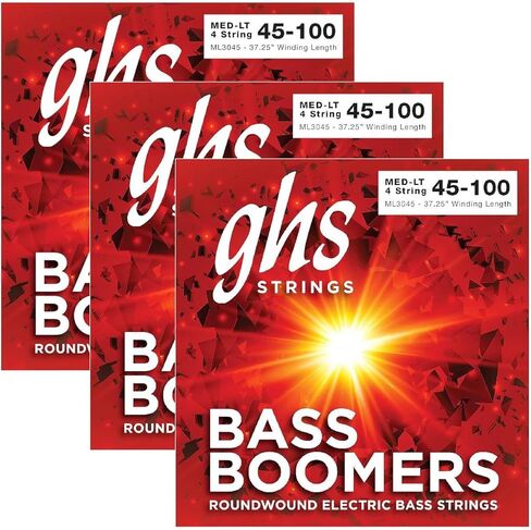 GHS Strings Electric Bass Boomer ML3045 SET (Medium Light Nickel Steel, 4-String, Long Scale, 45-100), Pack of 3 in Saudi Arabia