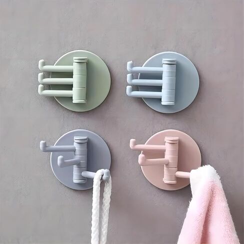 4 Pcs Hanging Hook Multifunctional Wall-Mounted Swivel Hooks Fashionable, Easy-to-Install Plastic Hooks for Home Organization,Multiple Colors in Saudi Arabia