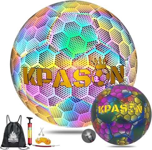 Soccer Ball, Holographic Reflective Glowing Soccer Ball Size 4/5 for Men Women Training, with Pump and Carry Bag in Kuwait