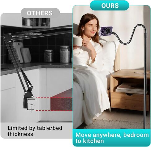Floor Fire Tablet Stand للقراءة في السرير مع صفحة Turner Remote ، Fire HD 8 9 10 Max Tablet Holder Associaty مع Scrolling Ring Clicker متوافق مع iPad iPhone Android هواتف in Kuwait