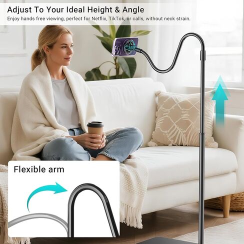 Floor Fire Tablet Stand للقراءة في السرير مع صفحة Turner Remote ، Fire HD 8 9 10 Max Tablet Holder Associaty مع Scrolling Ring Clicker متوافق مع iPad iPhone Android هواتف in Kuwait