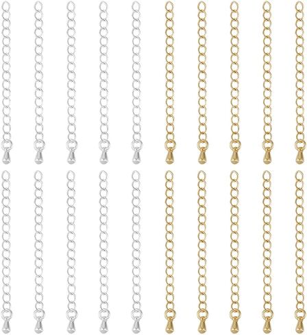 Beebeecraft 1 Box 20pcs سوار سلاسل موسع Bulk 925 Sterling الفضة المطلية النحاس النحاس النحاس المسيل للدموع سحر تمديد السلاسل Crb tails لتصنيع المجوهرات أساور القلادات. in Saudi Arabia