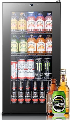 Yeego Beverage Refrigerator, 130 Can Mini Fridge with Glass Door, Adjustable Shelves, Digital Temperature Control 34°F-54°F, Drink Cooler for Soda, Beer and Wine, Freestanding or Under Counter, Black in Kuwait