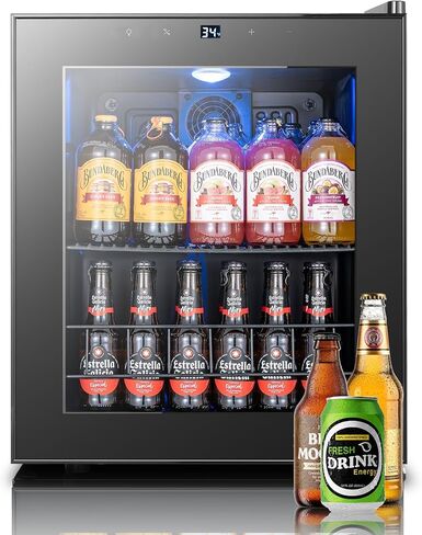 Yeego Beverage Refrigerator, 130 Can Mini Fridge with Glass Door, Adjustable Shelves, Digital Temperature Control 34°F-54°F, Drink Cooler for Soda, Beer and Wine, Freestanding or Under Counter, Black in Saudi Arabia