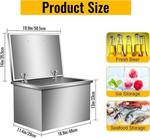Drop in Ice Chest, Ice Cooler with 304 Stainless Steel Cover Drop in Ice Bin Included Drain-Pipe and Drain Plug for Cold Wine Beer in Kuwait