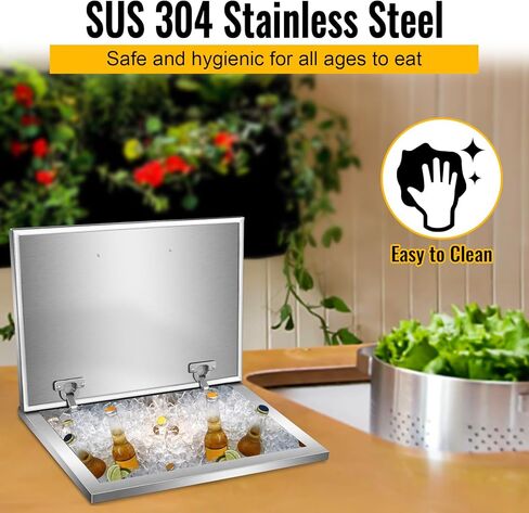 Drop in Ice Chest, Ice Cooler with 304 Stainless Steel Cover Drop in Ice Bin Included Drain-Pipe and Drain Plug for Cold Wine Beer in Kuwait