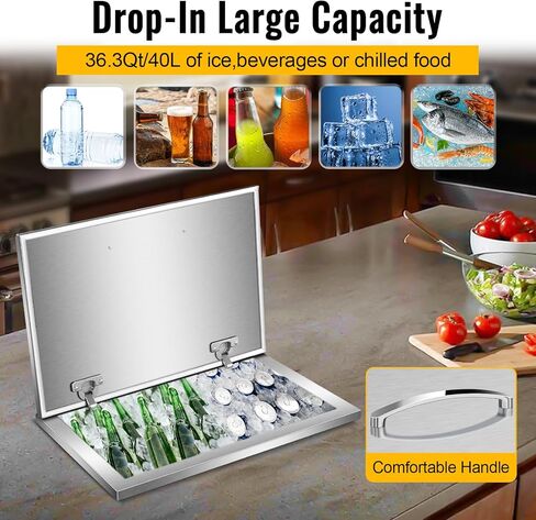 Drop in Ice Chest, Ice Cooler with 304 Stainless Steel Cover Drop in Ice Bin Included Drain-Pipe and Drain Plug for Cold Wine Beer in Kuwait