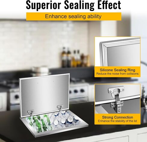 Drop in Ice Chest, Ice Cooler with 304 Stainless Steel Cover Drop in Ice Bin Included Drain-Pipe and Drain Plug for Cold Wine Beer in Kuwait