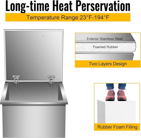 Drop in Ice Chest, Ice Cooler with 304 Stainless Steel Cover Drop in Ice Bin Included Drain-Pipe and Drain Plug for Cold Wine Beer in Kuwait