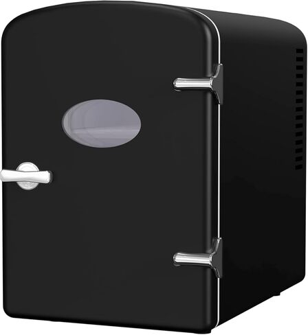 ثلاجة صغيرة ديلوكس بسيطة مع نافذة مراقبة، 4 لتر/6 علب تبريد وتدفئة محمولة، ثلاجة صغيرة خالية من الفريون، مدمجة للعناية بالبشرة والمشروبات والطعام ومستحضرات التجميل، أسود جديد in Kuwait