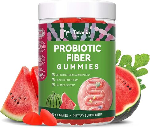 9-in-1 Probiotic Prebiotic Fiber Gummies for Adults Teens, Fiber Supplement Pro with 5 Billion CFU Bacillus Coagulans, Psyllium Husk, FOS, Inulin, ACV for Digestion & Gut, 60 Vegan Watermelon Gummies in Kuwait