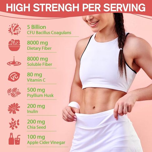 9-in-1 Probiotic Prebiotic Fiber Gummies for Adults Teens, Fiber Supplement Pro with 5 Billion CFU Bacillus Coagulans, Psyllium Husk, FOS, Inulin, ACV for Digestion & Gut, 60 Vegan Watermelon Gummies in Kuwait