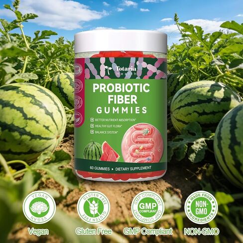 9-in-1 Probiotic Prebiotic Fiber Gummies for Adults Teens, Fiber Supplement Pro with 5 Billion CFU Bacillus Coagulans, Psyllium Husk, FOS, Inulin, ACV for Digestion & Gut, 60 Vegan Watermelon Gummies in Kuwait