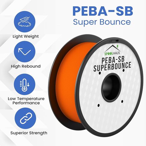 خيوط بيبا 1.75 ملم كاملة 1 كجم SpoolHaus Super Bounce | خيوط مرنة عالية الارتداد | مادة TPU فائقة الجودة بنسبة 78% لإرجاع الطاقة | خيوط طابعة ثلاثية الأبعاد لكرة السلة بدون هواء، خفيفة الوزن، برتقالية، 1 كجم in Kuwait
