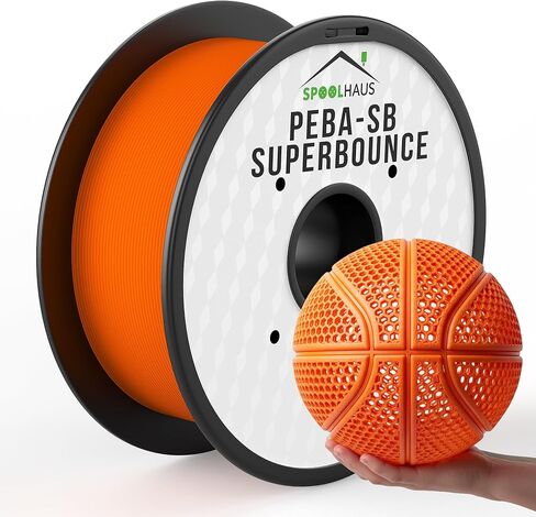 خيوط بيبا 1.75 ملم كاملة 1 كجم SpoolHaus Super Bounce | خيوط مرنة عالية الارتداد | مادة TPU فائقة الجودة بنسبة 78% لإرجاع الطاقة | خيوط طابعة ثلاثية الأبعاد لكرة السلة بدون هواء، خفيفة الوزن، برتقالية، 1 كجم in Kuwait