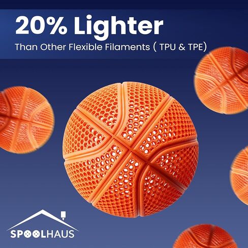 خيوط بيبا 1.75 ملم كاملة 1 كجم SpoolHaus Super Bounce | خيوط مرنة عالية الارتداد | مادة TPU فائقة الجودة بنسبة 78% لإرجاع الطاقة | خيوط طابعة ثلاثية الأبعاد لكرة السلة بدون هواء، خفيفة الوزن، برتقالية، 1 كجم in Kuwait