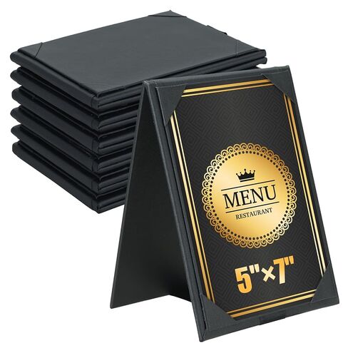 PU Leatherette Table Tents, 5"x 7" Double-Sided Menu Holder, A-Frame Table Tents Menu Cover, 2 Side Drink Dessert Menu Folders for Restaurant, Bar, Cafe, Wedding, Foldable (6 Pack, 5" x 7") in Saudi Arabia