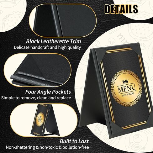 PU Leatherette Table Tents, 5"x 7" Double-Sided Menu Holder, A-Frame Table Tents Menu Cover, 2 Side Drink Dessert Menu Folders for Restaurant, Bar, Cafe, Wedding, Foldable (6 Pack, 5" x 7") in Saudi Arabia