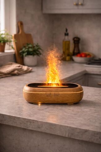AquaAura Flame Diffuser – Flame Effect Essential Oil Diffuser & Humidifier, 160ml Aromatherapy Diffuser with 7 LED Colors, Cool Mist Humidifier with 1H/3H/6H Timer Auto Shutoff in Saudi Arabia