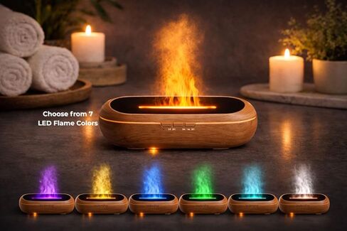 AquaAura Flame Diffuser – Flame Effect Essential Oil Diffuser & Humidifier, 160ml Aromatherapy Diffuser with 7 LED Colors, Cool Mist Humidifier with 1H/3H/6H Timer Auto Shutoff in Saudi Arabia