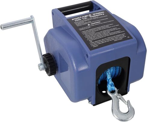 Trailer Winch, Reversible Electric Winch, for Boats up to 6000 lbs, with Synthetic Rope, Extra Pulley Hook, Power in and Out, Manual Function, Blue Plastic Casing in Saudi Arabia