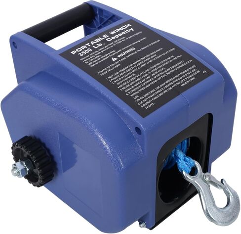 Trailer Winch, Reversible Electric Winch, for Boats up to 6000 lbs, with Synthetic Rope, Extra Pulley Hook, Power in and Out, Manual Function, Blue Plastic Casing in Saudi Arabia