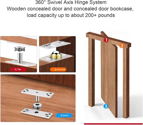 Jeffergarden Hidden Door Pivot Hinge, Stainless Steel, 360° Rotation Heavy Duty, Supports Up to 220lbs for Bookcase and Wooden Doors in Kuwait