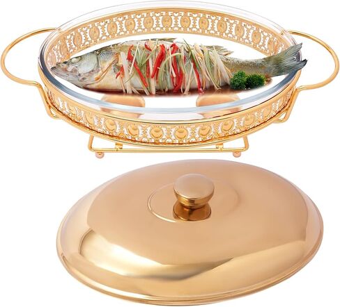 طقم أطباق الغضب 2.1QT، طبق تقديم البوفيه، جهاز تسخين الطعام البيضاوي مع غطاء وصينية، للحفلات والمناسبات والبوفيهات in Kuwait