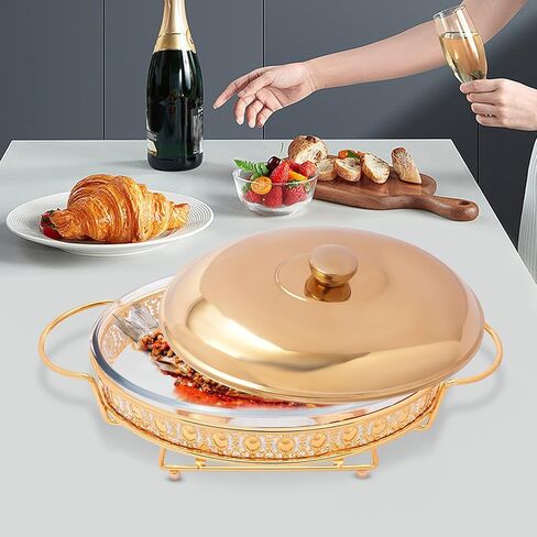 طقم أطباق الغضب 2.1QT، طبق تقديم البوفيه، جهاز تسخين الطعام البيضاوي مع غطاء وصينية، للحفلات والمناسبات والبوفيهات in Kuwait
