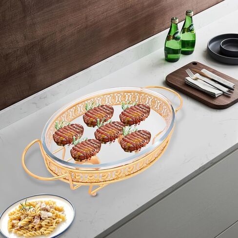 طقم أطباق الغضب 2.1QT، طبق تقديم البوفيه، جهاز تسخين الطعام البيضاوي مع غطاء وصينية، للحفلات والمناسبات والبوفيهات in Kuwait