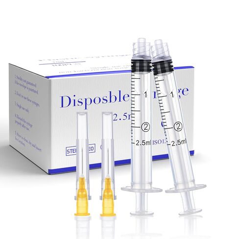 20 Pack 1ml 27Ga 1/2" Plastic Lab Luer Lock Syringe, Scientific Industrial Supplies, Disposable Individually Wrapped in Kuwait