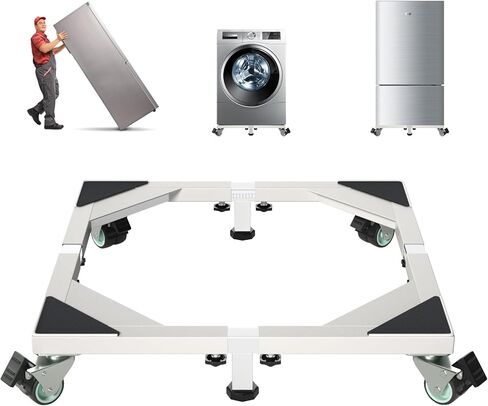 I'Ezonk Heavy Duty All Stainless Steel Mobile Mini Fridge Stand, Refrigerator Stand and Washing Machine Stand with Wheels, Adjustable Furniture Dolly for Washer, Refrigerator and Dryer(White) in Saudi Arabia