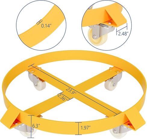 55 Gallon Drum Dolly, 1000 LB Capacity, Heavy Duty Steel Barrel Dolly with 4 Wheels, Industrial Oil Drum Cart for Warehouse Shop Factory, Yellow in Saudi Arabia