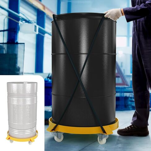 55 Gallon Drum Dolly, 1000 LB Capacity, Heavy Duty Steel Barrel Dolly with 4 Wheels, Industrial Oil Drum Cart for Warehouse Shop Factory, Yellow in Saudi Arabia
