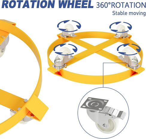 55 Gallon Drum Dolly, 1000 LB Capacity, Heavy Duty Steel Barrel Dolly with 4 Wheels, Industrial Oil Drum Cart for Warehouse Shop Factory, Yellow in Saudi Arabia
