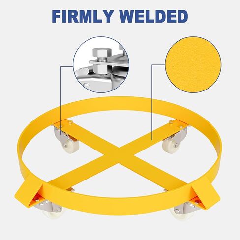 55 Gallon Drum Dolly, 1000 LB Capacity, Heavy Duty Steel Barrel Dolly with 4 Wheels, Industrial Oil Drum Cart for Warehouse Shop Factory, Yellow in Saudi Arabia