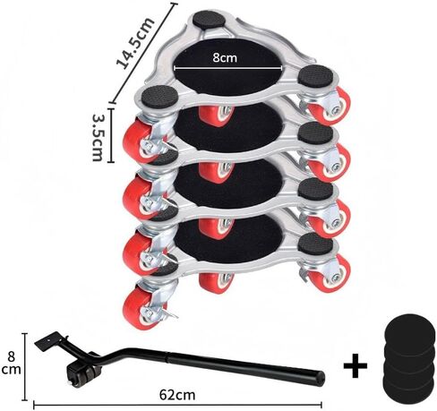 Furniture Dolly Mover with 4 Wheels, Set of 4 Heavy-Duty Dollies, Non-Slip Pads & Pry Bar, 500kg Capacity, for Moving Heavy Furnitures in Kuwait