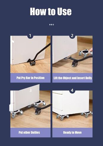Furniture Dolly Mover with 4 Wheels, Set of 4 Heavy-Duty Dollies, Non-Slip Pads & Pry Bar, 500kg Capacity, for Moving Heavy Furnitures in Kuwait