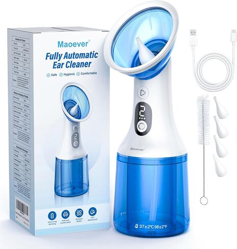 Electric Ear Wax Removal with One-Piece Waste Tank, Water Powered Ear Cleaner with 4 Pressure Modes for 200ml Earwax Remove at Home, USB-C Cable, IPX7 (Cornflower Blue) in Kuwait