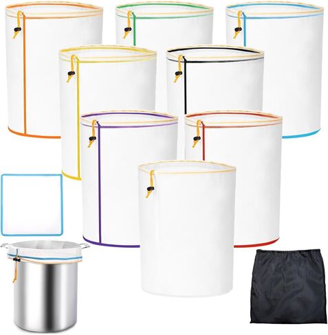 8 Pcs 5-Gallon Mesh Filter Bags, 8 Colors Bucket Liner Bags, All-mesh Storage Bags, Reusable Washable Mesh Bags, Top Opening Strainer Bags with Filter Screen & Storage Pouch for Garden in Saudi Arabia